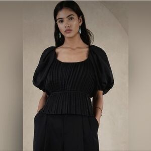 NWT Banana Republic Kali Puff Sleeves Pleated Peplum Blouse Size 6